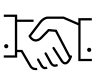 A graphic icon of a hand shake