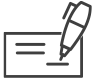 A graphic icon of a pen and check book