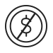 An icon of a dollar sign with a slash mark going through it