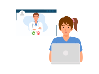 An icon of a person on a laptop and a telehealth doctor