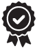 An icon of an award ribbon with a check mark on it