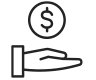 A graphic icon of an open hand with a $ symbol above it