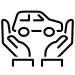 An icon of two hands holding a car up