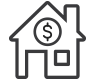 A graphic symbol of a house with a money symbol on it